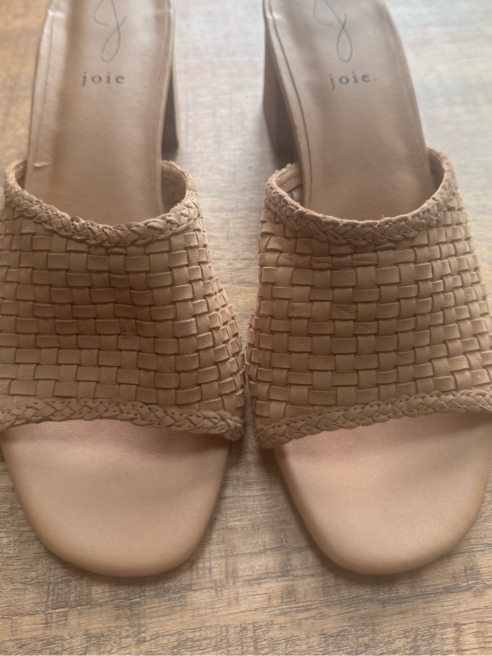 New Joie Avery Woven Tan Slide Sandals